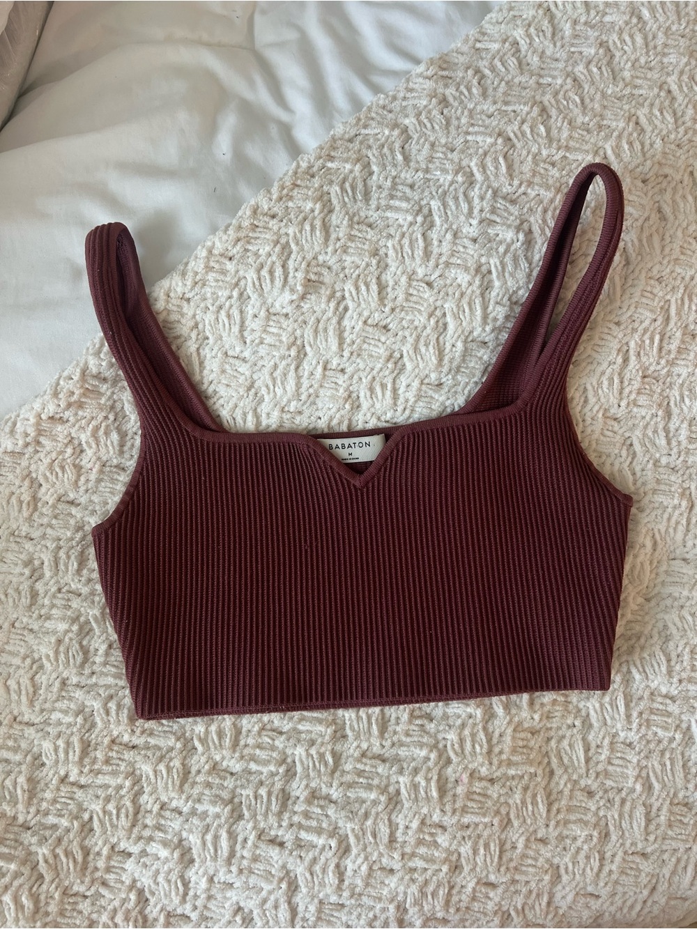 Babaton Ribbed Square-Neck Crop Tank - Wine